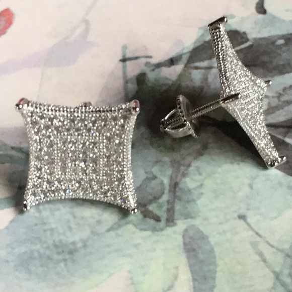 New! Sterling Silver Pave Stud Earrings - Picture 5 of 7